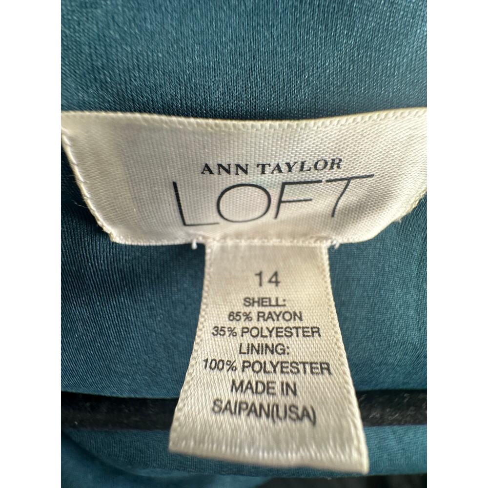 Ann Taylor Loft 14 Classic Wrap Midi Dress $149 Short Sleeve Rayon Teal Blue EUC - Picture 4 of 7